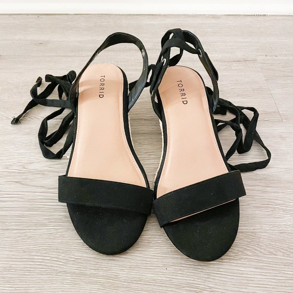 Torrid Black Faux Suede Ankle Wrap Espadrille Demi Wedge - Picture 4 of 9
